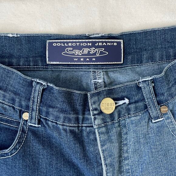 Y2K Denim Patchwork Capris Women's Size Small Midrise Stripe Paneled - Picture 3 of 9